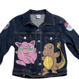 Jigglypuff Chamander Pikachu Master Pokemon Trainer Hand Painted Jean Jacket M